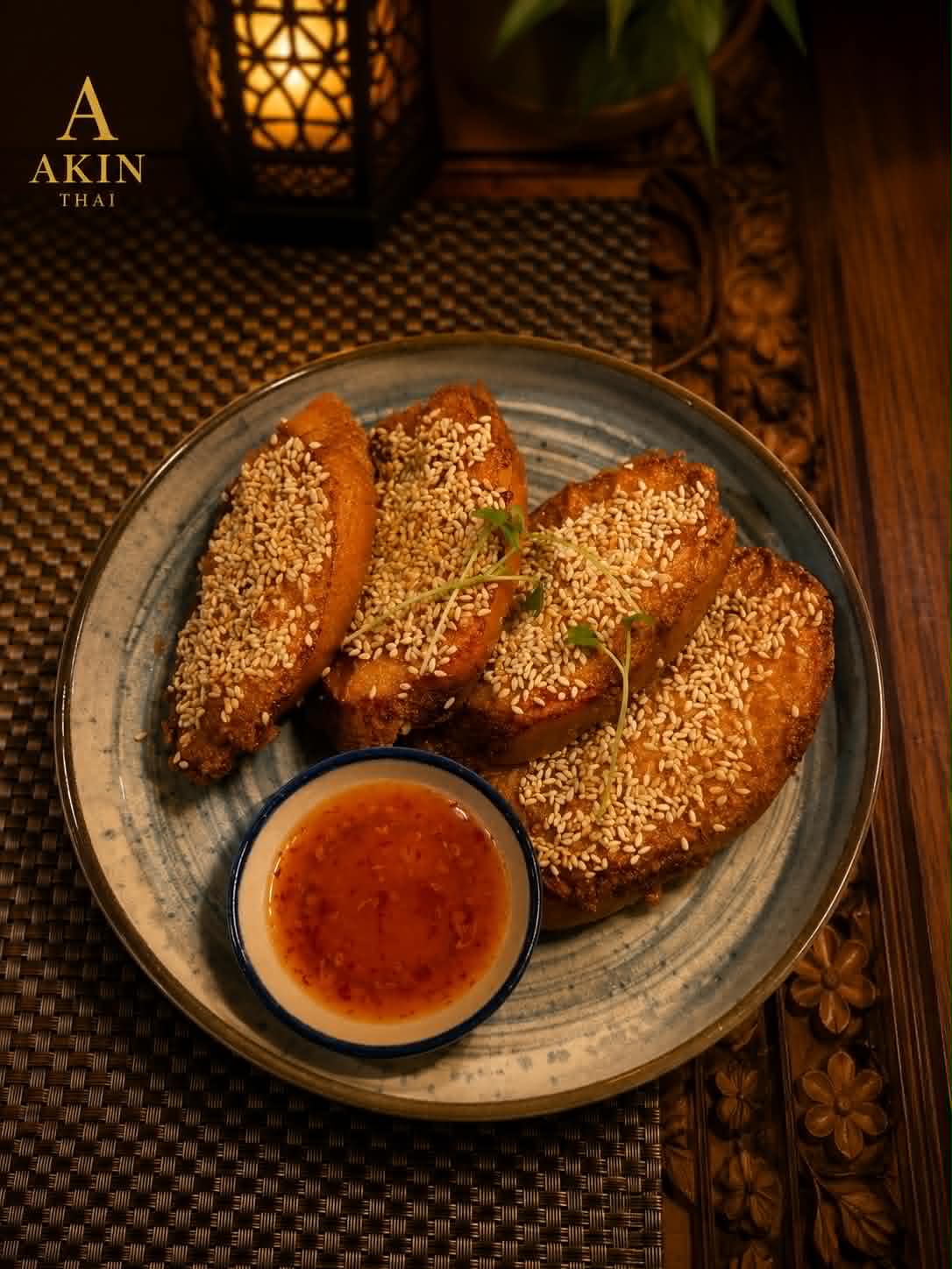 Sesame prawn toast with sweet chilli sauce